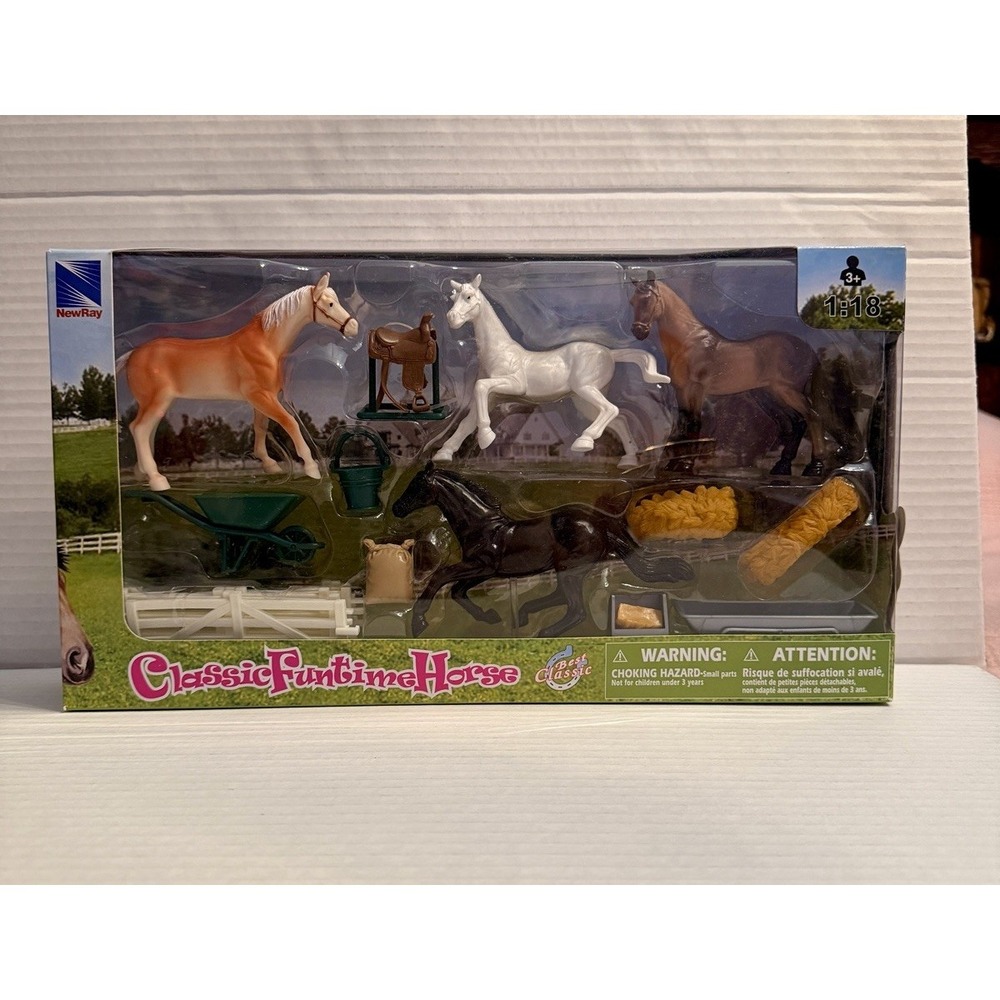 New Ray Country Life 12 Piece Play Set Horse Saddle Wheelbarrow Farm Ranch NEW